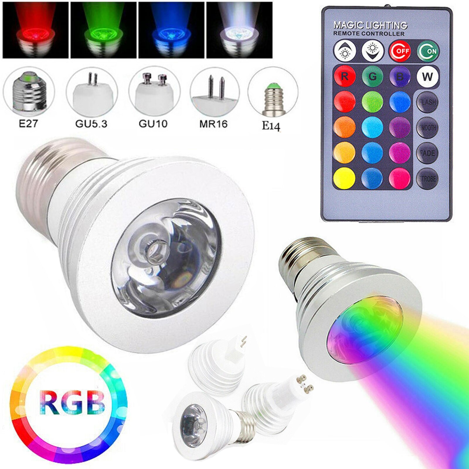 LED RGB ƮƮ , E27, E14, GU10, GU5.3, MR..